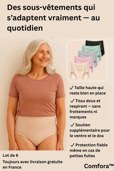Comfora™ | Lot de 6 culottes taille haute respirantes et confortables avec maintien du ventre